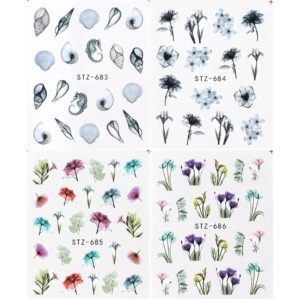 4pcs Set Nail Butterfly Stickers Watercolor Decals Blue Flowers Sliders Wraps Manicure Summer Nail Art Decorations 29 Beauty-Health 4pcs/Set Nail Butterfly Stickers